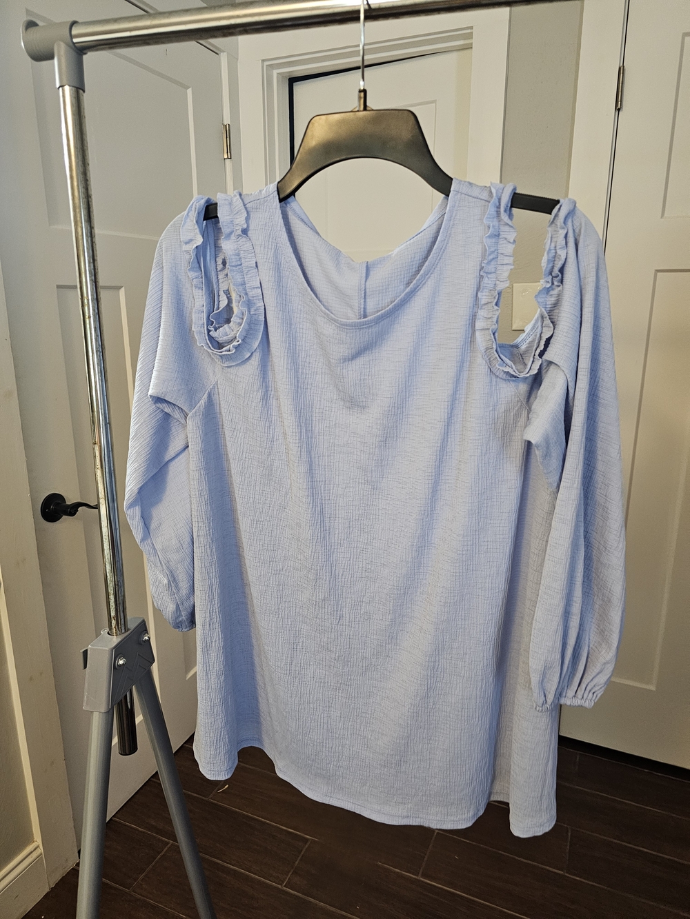 LC Lauren Conrad Light Blue Cold-Shoulder Ruffle Tunic